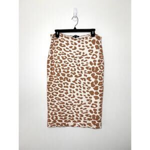 Express Cheetah Print Knit Pencil Skirt Sz L Midi Pull On Straight Mobwife